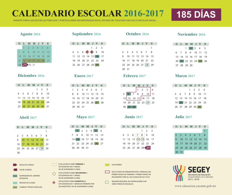 Calendario Escolar SEGEY 2016-2017