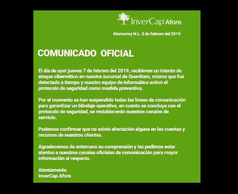 Intento de ciberataque a Afore InverCap