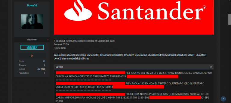 En venta 100,000 mil números de cuentas con NIP del Banco Santander México